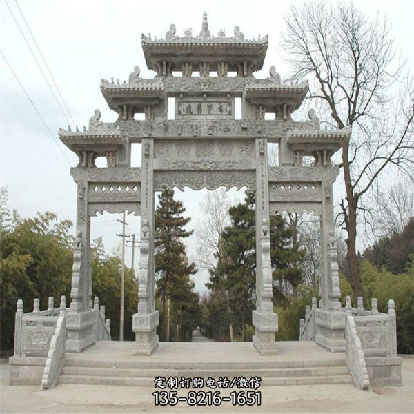 村口景區擺放青石雕刻門樓牌坊（2）