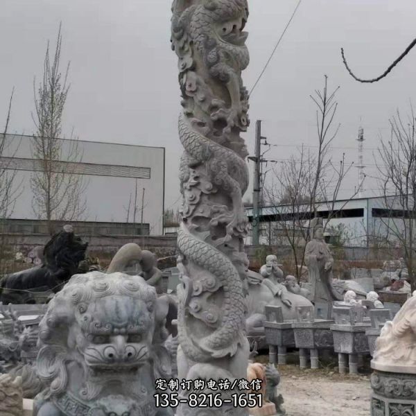 廣場大型花崗巖石雕龍柱 景觀文化柱雕塑（1）