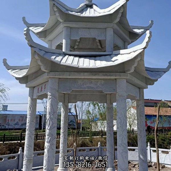 公園多層石雕園林大型六角涼亭雕塑（4）