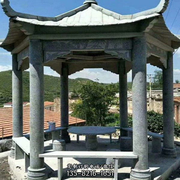 公園多層石雕園林大型六角涼亭雕塑（5）