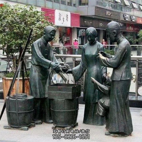 商業(yè)街玻璃鋼仿銅民俗小商販人物小品雕塑（1）