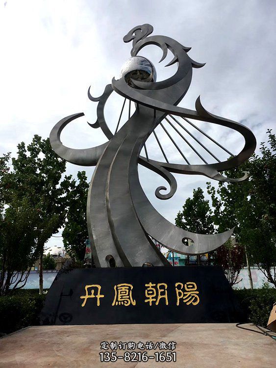 廣場公園城市地標性大型不銹鋼抽象鳳凰雕塑（1）