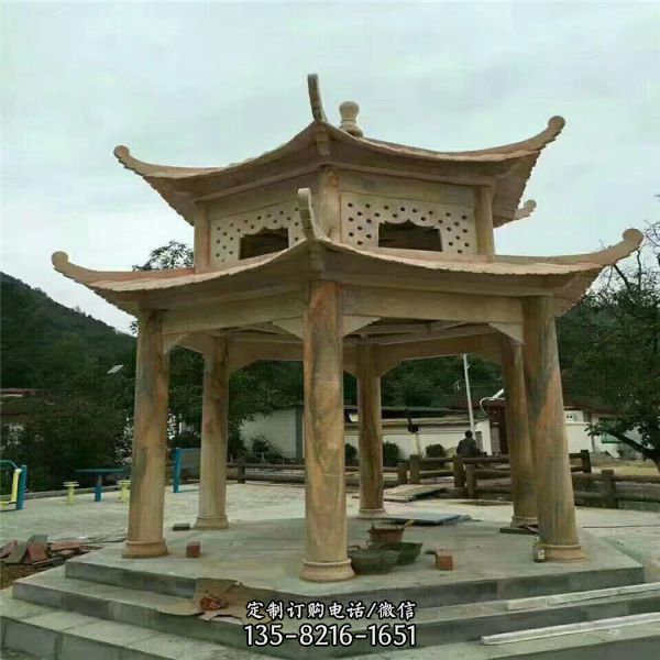 戶外中式多層單層六角涼亭雕塑（3）