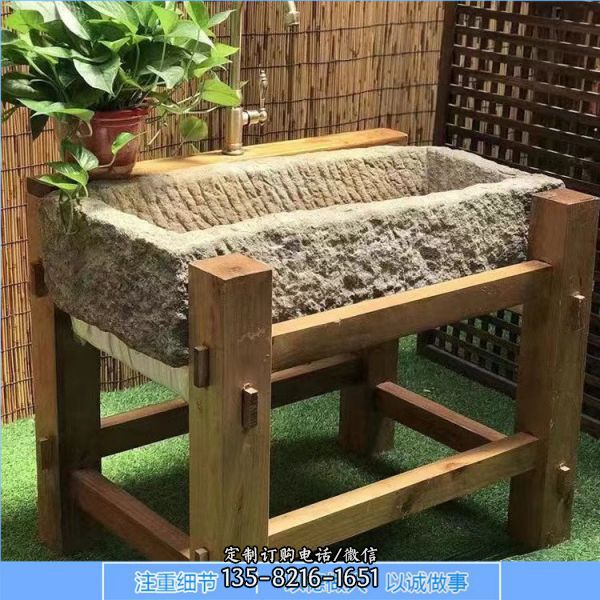 仿古做舊大理石石雕園林庭院老石槽雕塑