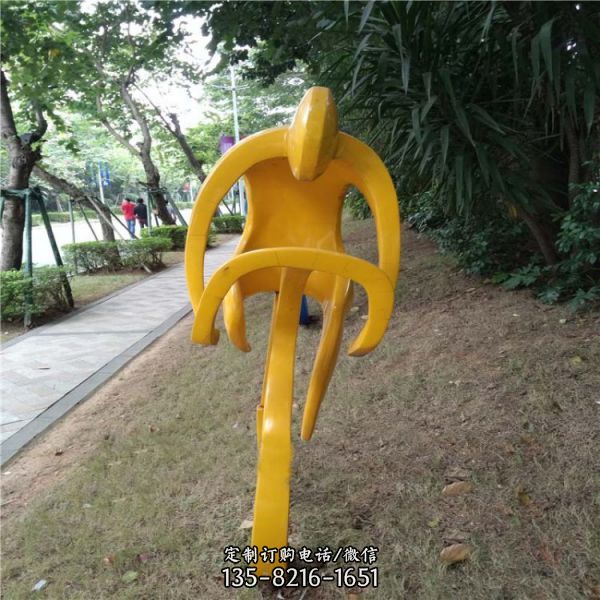 校園廣場景觀戶外不銹鋼抽象運(yùn)動主題騎自行車人物雕塑（4）