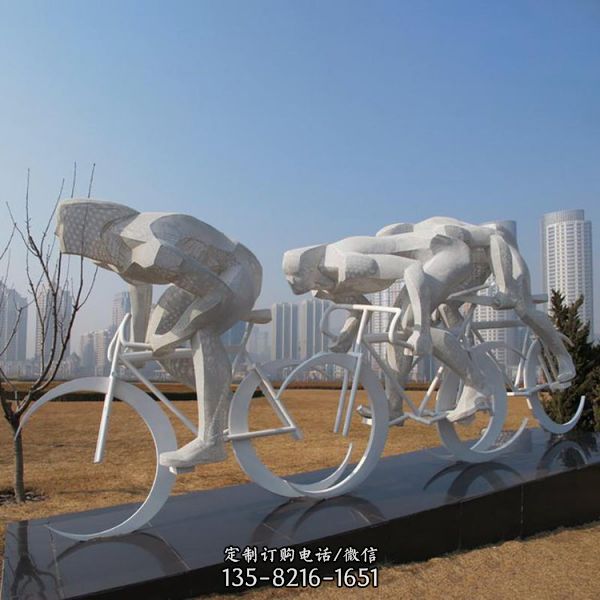 校園廣場景觀戶外不銹鋼抽象運(yùn)動主題騎自行車人物雕塑（5）