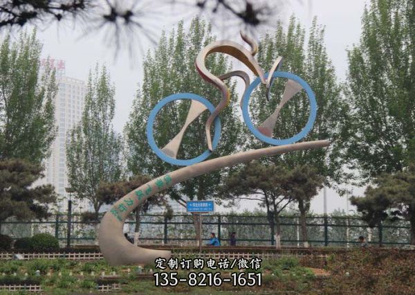 校園廣場景觀戶外不銹鋼抽象運(yùn)動主題騎自行車人物雕塑（2）