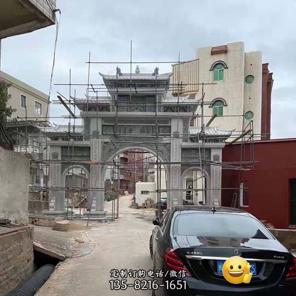 新農村景區入口大型青石仿古三門牌樓（4）