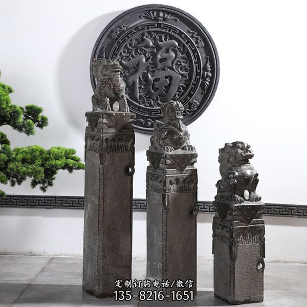 仿古石雕青石中式栓 拴馬柱雕塑（3）