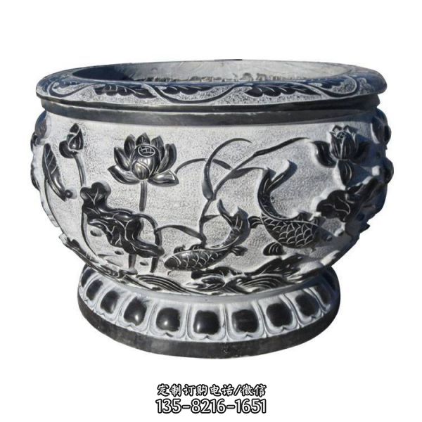 青石做舊魚缸花盆庭院擺放中式圓形水缸