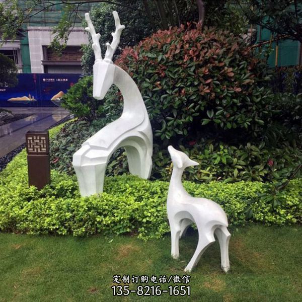 不銹鋼母子鹿雕塑 商業(yè)街公園草坪景觀動(dòng)物擺件