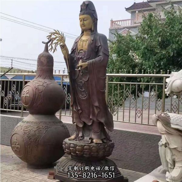寺廟不銹鋼貼金供奉菩薩觀音雕塑（3）