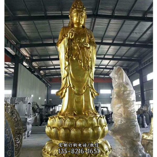 寺廟不銹鋼貼金供奉菩薩觀音雕塑（5）