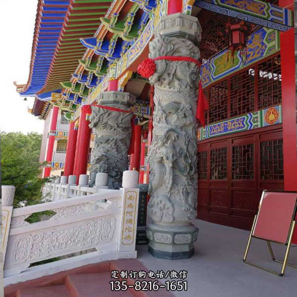 祠堂寺院大型石攀龍大理石石雕龍柱雕塑（1）