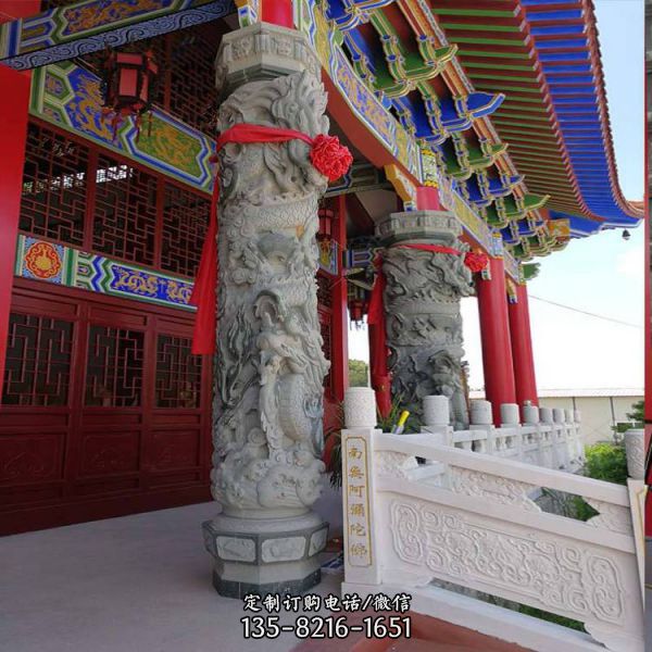 祠堂寺院大型石攀龍大理石石雕龍柱雕塑（4）