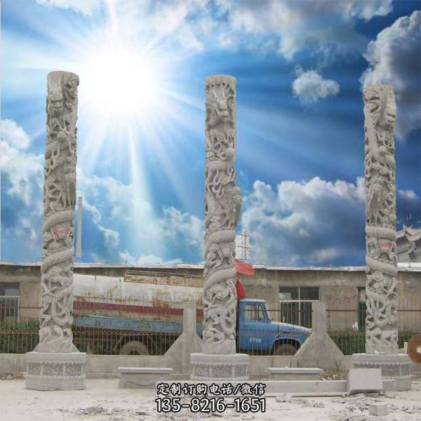 祠堂寺院大型石攀龍大理石石雕龍柱雕塑（5）