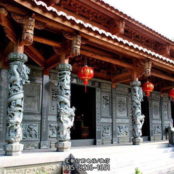 祠堂寺院大型石攀龍大理石石雕龍柱雕塑（2）