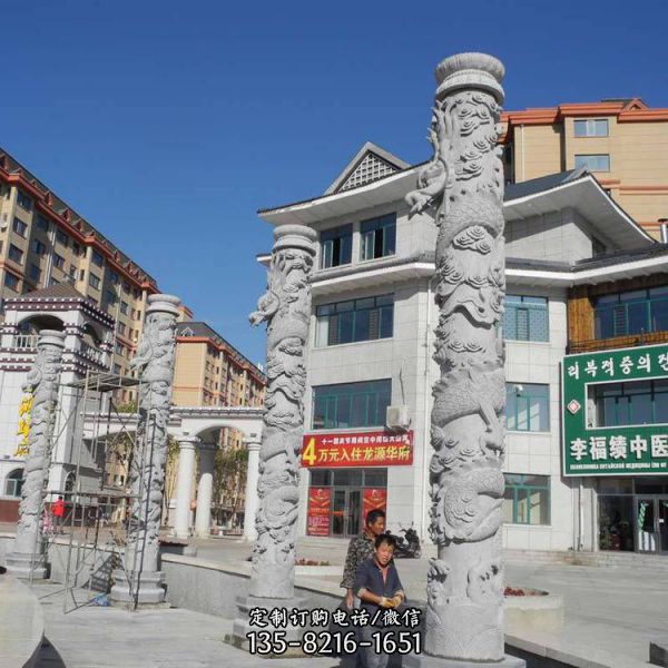 祠堂寺院大型石攀龍大理石石雕龍柱雕塑（3）