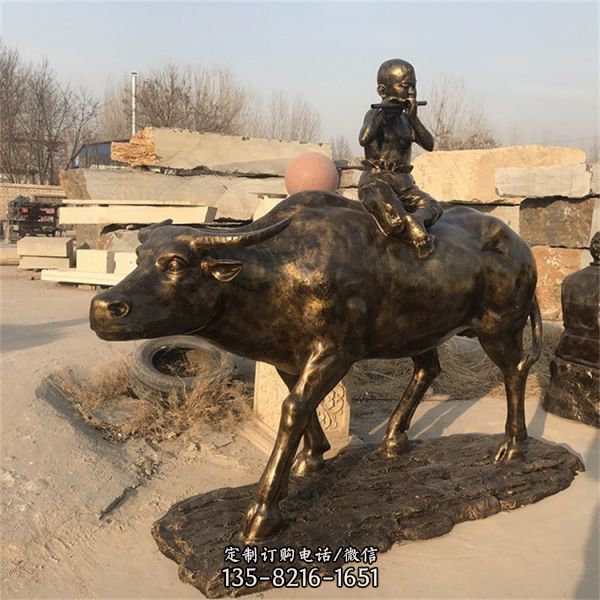 玻璃鋼牧童騎黃牛雕塑 園林農(nóng)耕文化擺件（4）
