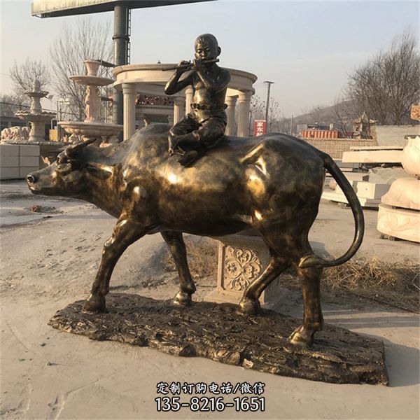 玻璃鋼牧童騎黃牛雕塑 園林農(nóng)耕文化擺件（3）