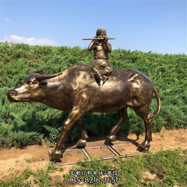 玻璃鋼牧童騎黃牛雕塑 園林農(nóng)耕文化擺件（6）