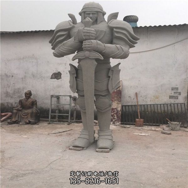 玻璃鋼仿砂巖石雕武士人物雕塑