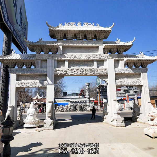 新農村景區門口大型石純天然石雕牌樓雕塑（5）