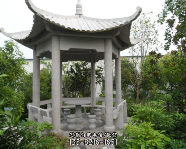 公園中式石雕六角涼亭雕塑（3）