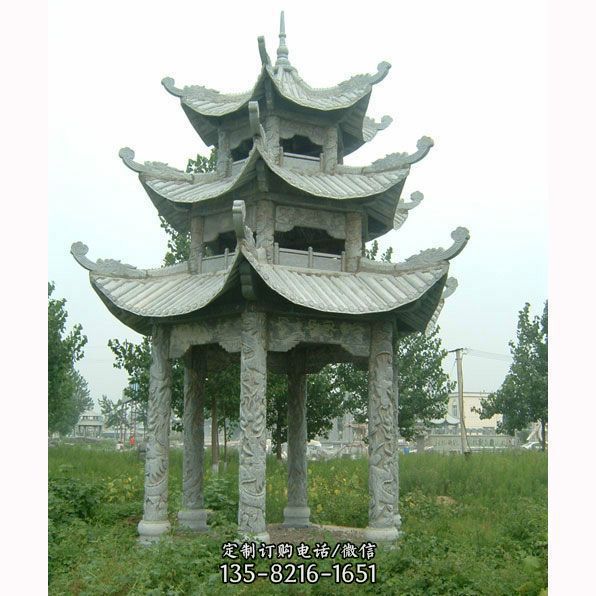 公園中式石雕六角涼亭雕塑（5）