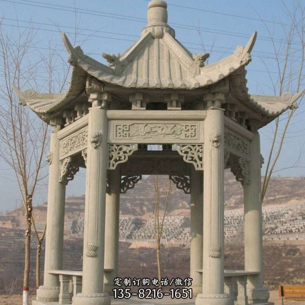 公園中式石雕六角涼亭雕塑（1）