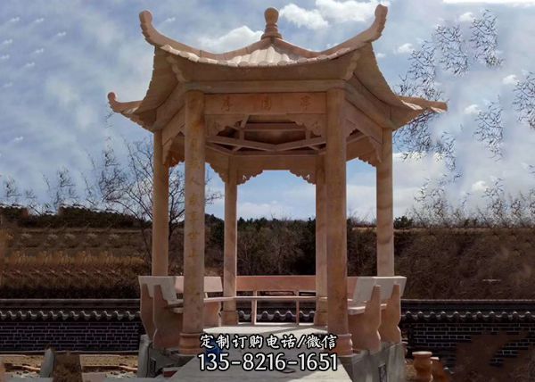 公園中式石雕六角涼亭雕塑（4）