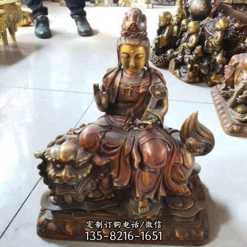 寺院宗教不銹鋼彩繪噴漆供奉文殊普賢雕塑（3）