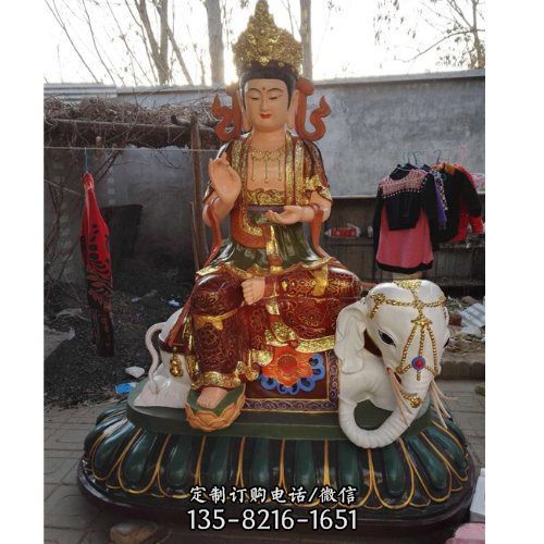 寺院宗教不銹鋼彩繪噴漆供奉文殊普賢雕塑（2）