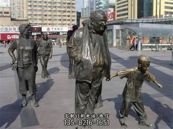 廣場城市街道玻璃鋼仿銅情景人物雕塑（1）