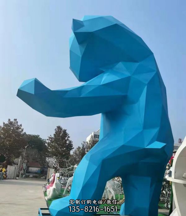 動物卡通網紅打卡定制不銹鋼幾何熊雕塑 （2）