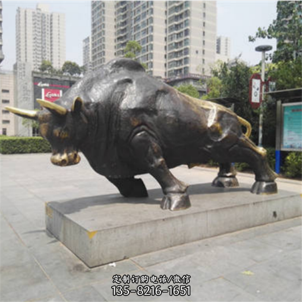 廣場(chǎng)大型不銹鋼奮發(fā)銅牛氣沖天戶外景觀雕塑（1）
