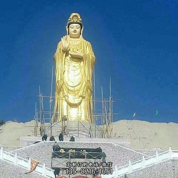 戶外寺廟大型貼金觀音菩薩雕塑（1）