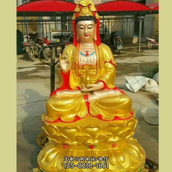 戶外寺廟大型貼金觀音菩薩雕塑（5）