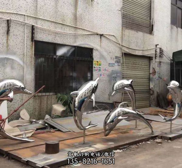 不銹鋼鏡面創意海洋動物海豚景觀雕塑（1）