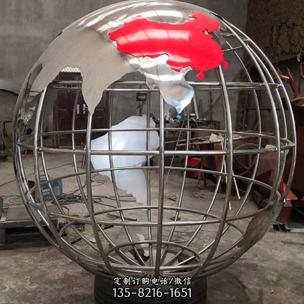 廣場標志酒店鏡面鏤空自轉(zhuǎn)圓球景觀擺件（3）