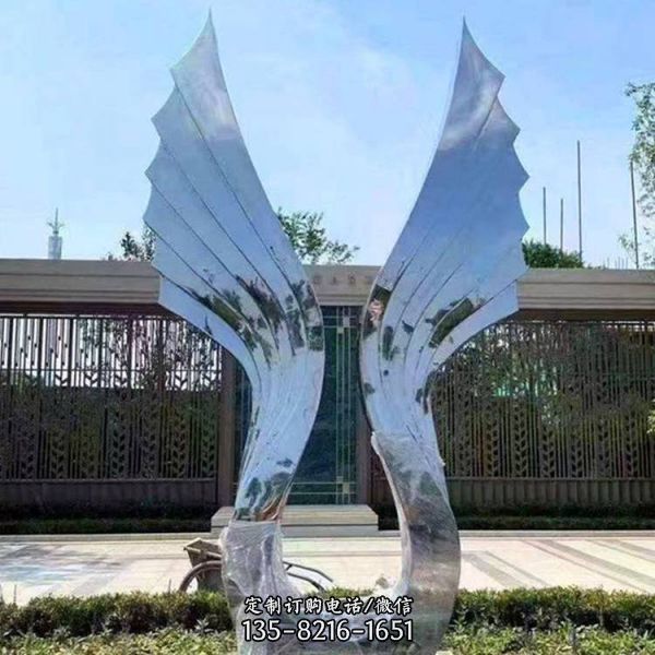 大型不銹鋼抽象翅膀雕塑戶外園林售樓部金屬景觀擺件（2）