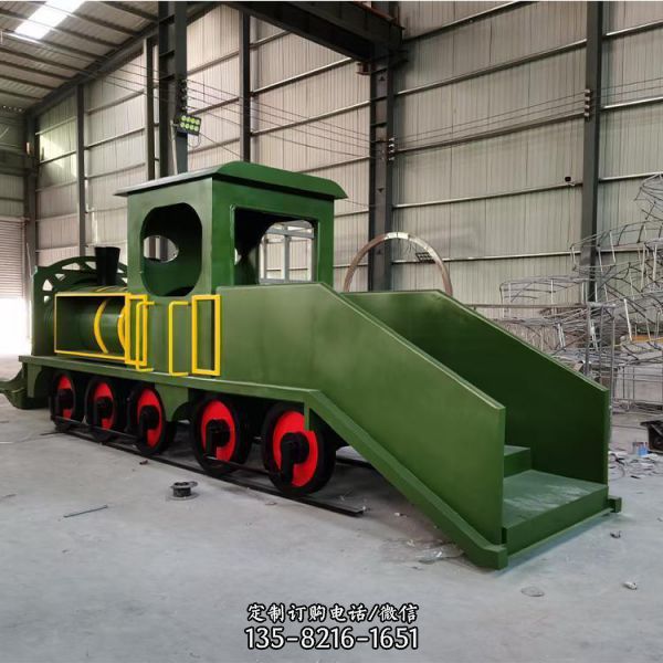 游樂(lè)園擺放大型噴漆不銹鋼火車(chē)頭景觀(guān)雕塑