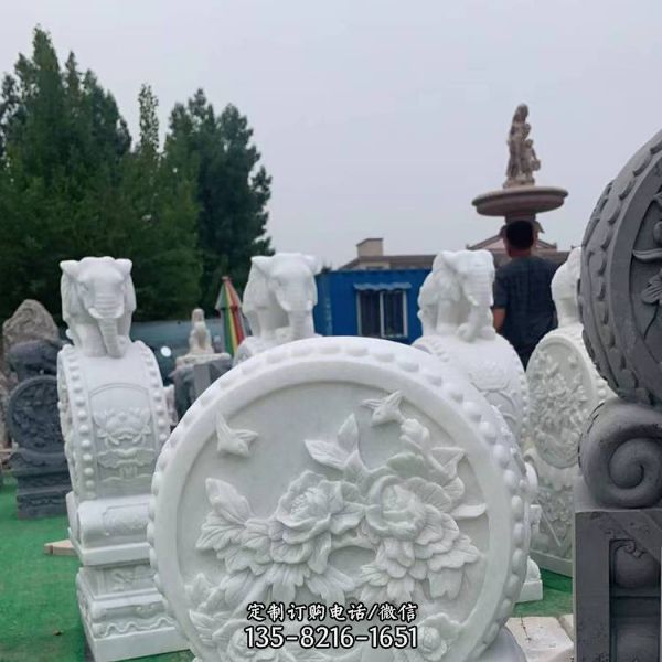 庭院擺放漢白玉石雕小象門墩貔貅門墩（4）