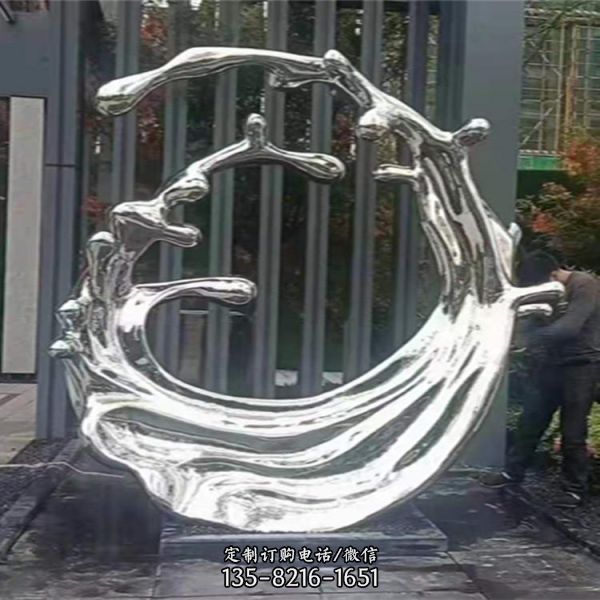 月亮不銹鋼鏤空圓環雕塑園林廣場藝術擺件（5）
