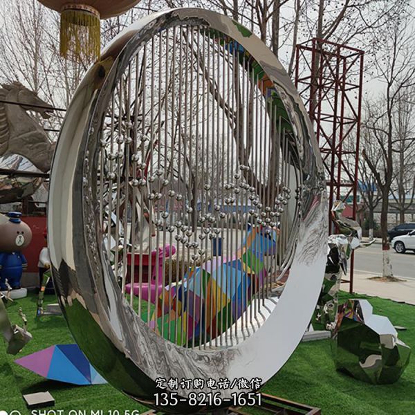 鏡面不銹鋼大型水簾圓環雕塑
