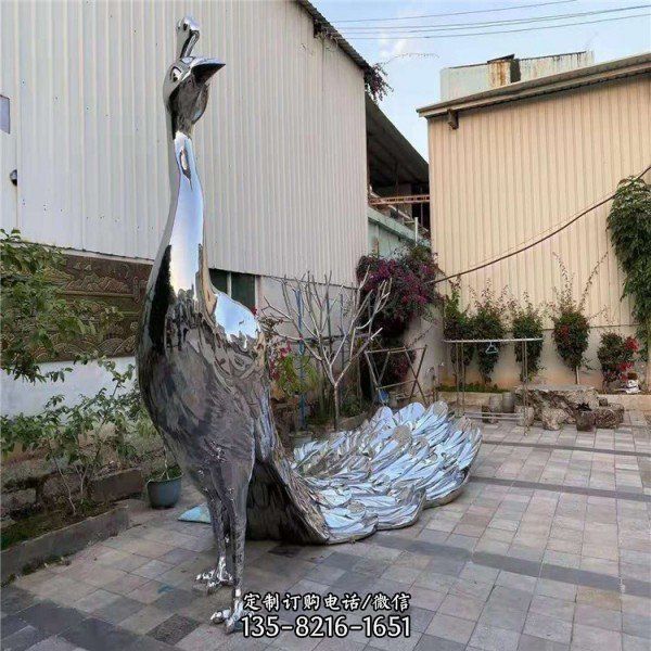 園林不銹鋼鏡面創意動物景觀孔雀雕塑（2）