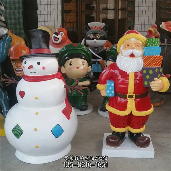 玻璃鋼卡通彩繪雪人圣誕老人組合小品商場(chǎng)圣誕主題雕塑