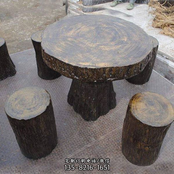 公園戶外擺放玻璃鋼仿樹木圓桌圓柱凳子
