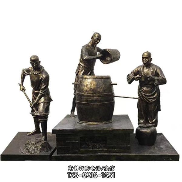 街頭戶外玻璃鋼仿銅釀酒的人物雕塑