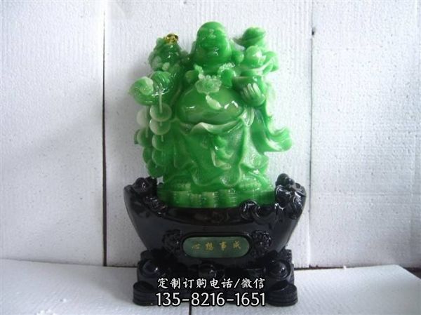 漢白玉石雕彩繪家用彌勒佛雕塑擺件